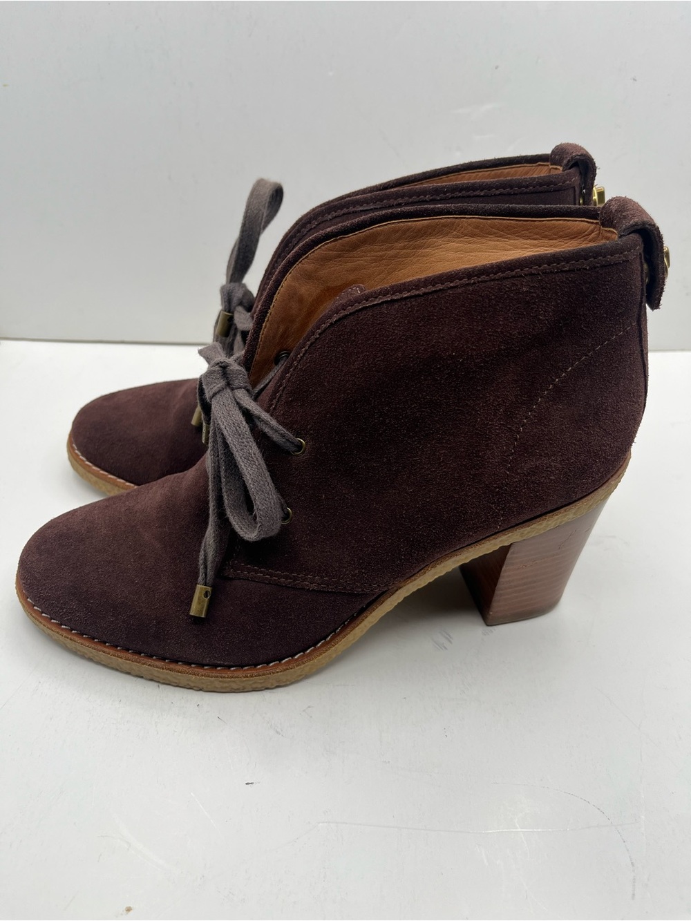 Coach Dark Brown Suede Lace-Up Ankle Booties